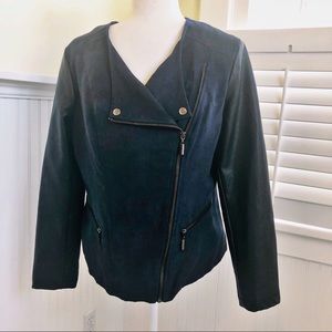Alfani Navy & Black Faux Leather Moto Jacket